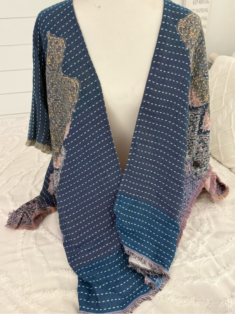 Navy Patchwork Open-Front Cape - Women's